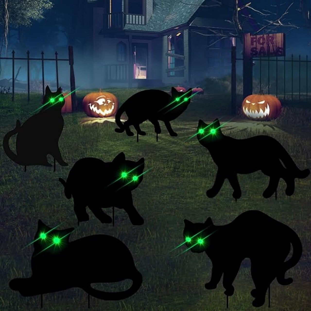 6 Pcs Black Cat Halloween Decor Yard Signs with Stakes, Halloween Decorations Outdoor with LED Eyes Glow in The Dark, Scary Silhouette Waterproof Yard Lawn Garden Halloween Decor